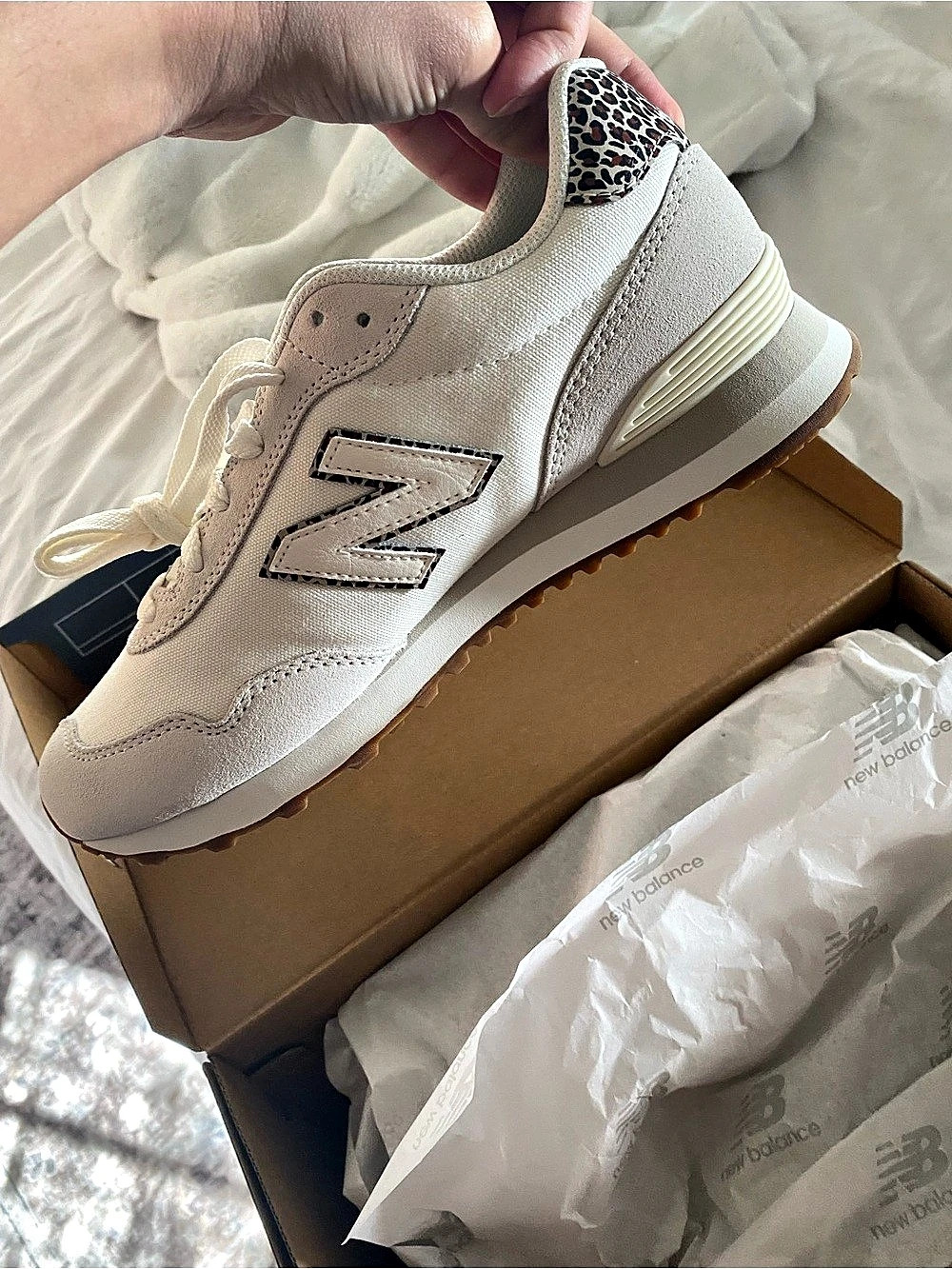 New Balance 515 White Leopard Print Sneakers in Cream & Brown